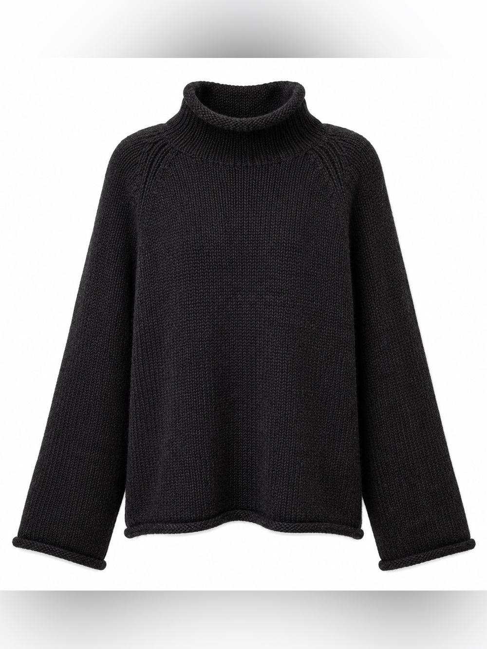 Vintage 90s J.Crew Charcoal Grey Wool Roll Neck Fisherman Sweater Chunky Knit XL